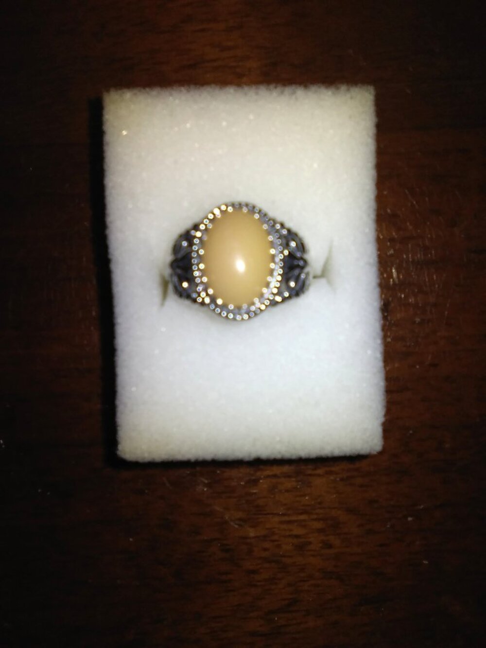 American West Yellow Agate w/ Concha Design Silver Ring